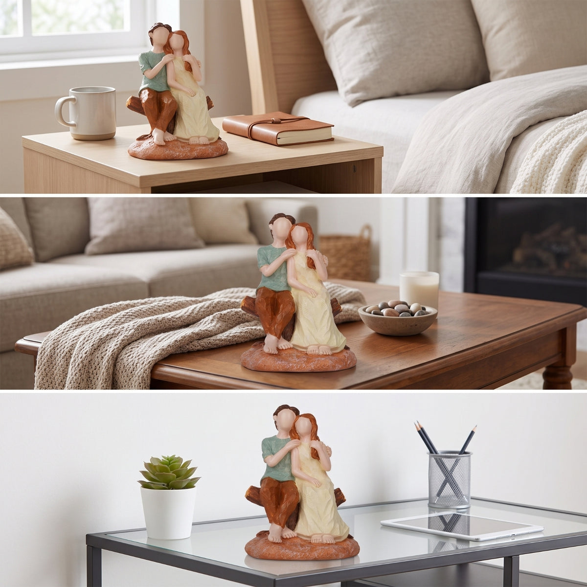 Hand-Painted Couple Figurine Romantic Love Figurine Faceless Couple Sculpture Textured for Couples, Newlyweds, Anniversary, Shelf, Bedroom, Living Room