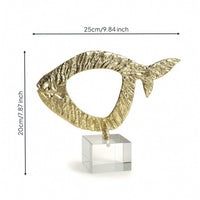 Fish Statue with Crystal Base Metal Fish Sculpture Elegant Decor for Living Room, Office Desk