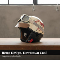 Retro Half Helmet 3C Certified Japanese Design Impact Resistant Shielded Headwear for Summer Riding, City Commuting, Cruising