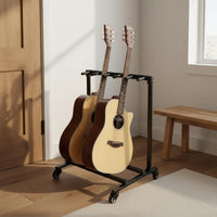 Locking Casters 5-Guitar Rolling Stand Foam Padded Foldable Guitar Rack on Wheels Universal Fit 5-Slot Instrument Display Stand for Band Members, Musicians, Studio, Stage, Music Room