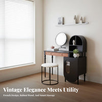 Extendable Dressing Table with Cabinet Vintage design Bedroom Furniture Space-Saving Vanity Set for Apartment Dwellers, Homeowners, Small Living Spaces