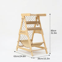 Multi-Level Cat Tree with Hammock, Solid Wood Multi-Functional Climbing Frame with Jump Platform, Minimalist Indoor Activity Center for Kittens