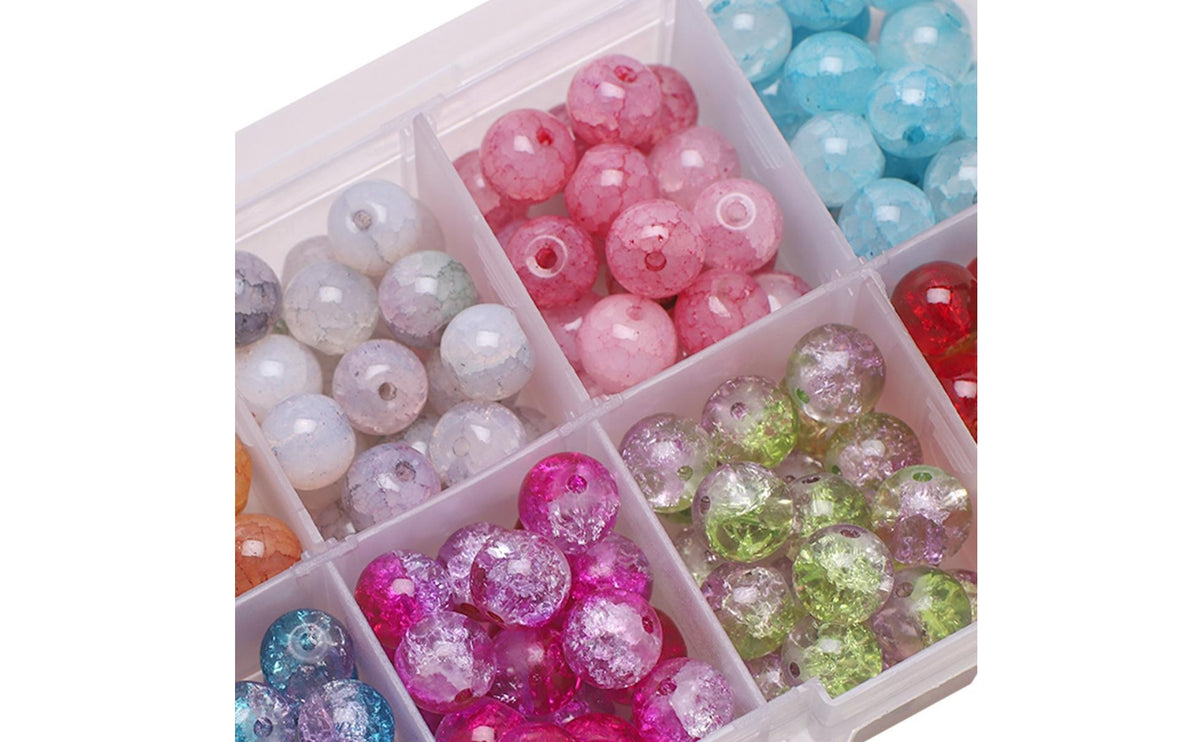200 Pieces Crackle Glass Beads Mixed Colors Jewelry Making Beads Multicolor Craft Supplies for Beading Projects