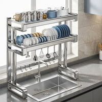 Dish Rack Kitchen Sink Organizer and Drainage Rack, Stainless Steel Kitchen Sink Rack with Cutting Board Holder, Multi-functional Space Saver
