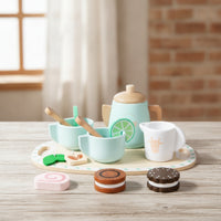 Wooden Tea Set Child Centered Toy Tea Set with Tray Educational for Kids, Playroom