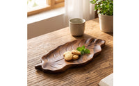 Decorative Leaf Shaped Tray Elegant Walnut Serving Tray Rustic Wooden Platter Minimalist for Tabletop Display