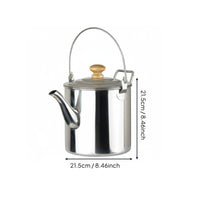 Stainless Steel Campfire Kettle Portable Outdoor Tea Pot Wooden Knob Lid Camping Water Boiling Pot for Backpacking