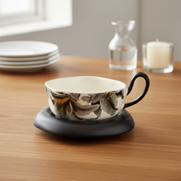 Vintage-Inspired Ceramic Coffee Mug with Saucer, Underglaze Color Milk Cup