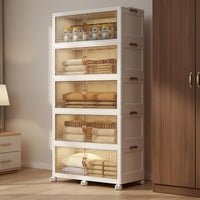 Cream Design Double Door Storage Organizer Large Capacity Foldable Plastic Wardrobe Installation-No-Assembly Plastic Clothes Storage Single for Bedroom, Living Room