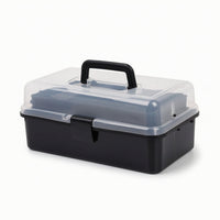 Three-Layer Foldable Storage Box with Clear Lid Portable Craft Organizer Box Sturdy Organizer with Trays Rectangular for Classroom