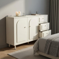 Large Capacity Cream Accent Cabinet Adjustable Shelves Arched Door Sideboard Modern Dresser with Drawers for Entryway, Bedroom, Living Room