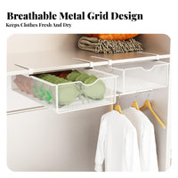 Space-Saving Wardrobe Pull-out Basket Breathable Mesh Design Closet Shelf Hanging Basket Drill-No-Drill Installation for Homeowners