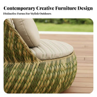 4 Pieces Woven Design Round adjustable Daybed Weather-withstandant Outdoor Furniture Waterproof Patio Seating Thickly Padded pads for Hotel Owners, entertainers, Garden, Balcony, Courtyard, Backyard