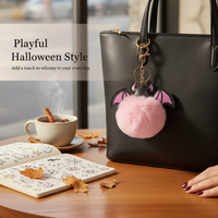 Halloween Colorful Bat Pom Pom Keychain Plush Bag Charm Car Accessory