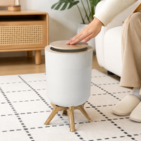 9L Round Bathroom Trash Can, Wood-Look Waste Bin with Push Lid, for Office and Bedroom