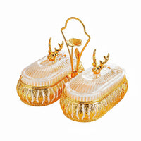 With Lid Luxury Fruit Platter Compartmentalized Decorative Snack Tray Set Hollow-out Metal Base Gold Trim Serving Bowl for Living Room, Coffee Table, Party, Wedding