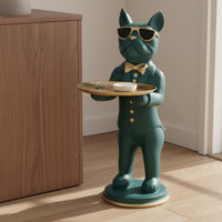 Floor Standing Dog Sculpture Gilded Detail Canine Attendant Statue Resin Material Statue Tray for Entryway, Living Room