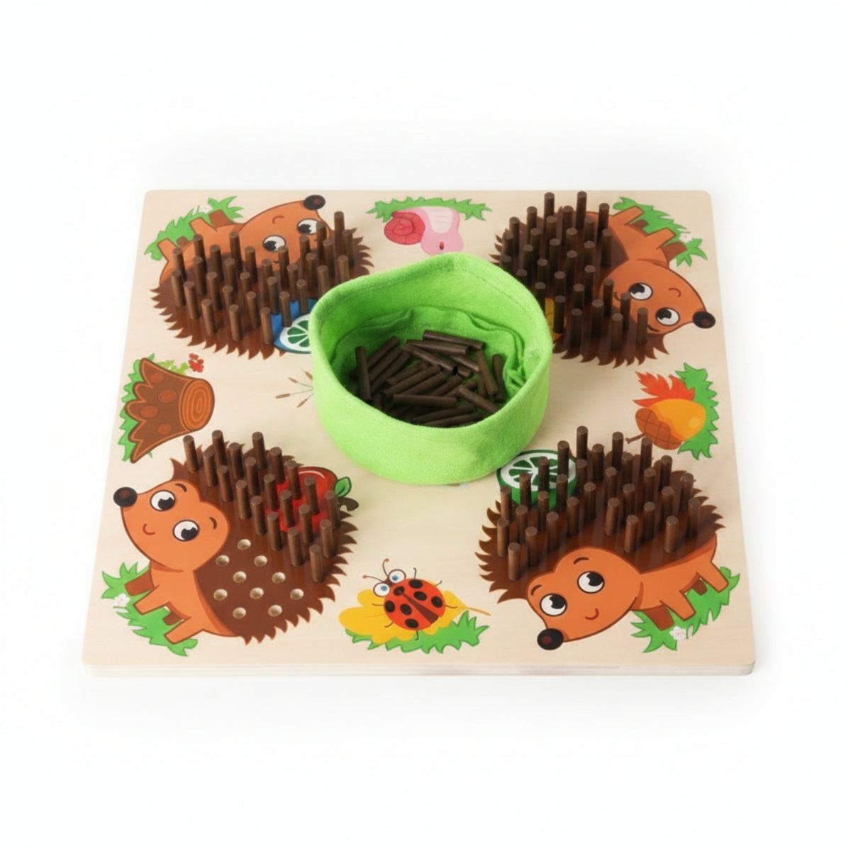 Printed Hedgehog Matching Game Cartoon Wooden Tabletop Game Board Colorful Wooden Peg Toy Smooth for Children, Kids