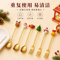 Christmas Stainless Steel Spoon and Fork Set with Snowman Design
