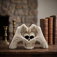 Skeleton with Skeletal Heart Halloween Cranium with Skeletal Hands Resin Cranium Figurine for Bookshelf, Eerie Dwelling