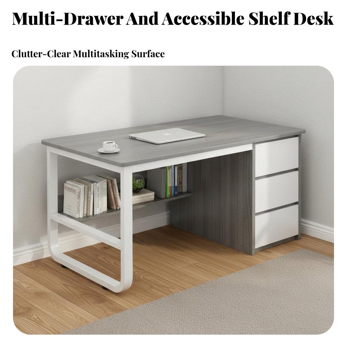 Modern Learning Desk Stable Structure Rectangular Office Desk Sturdy and Hard-Wearing Home Office Workstation for Students, Gaming Aficionados