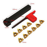 Lathe Threading Kit Rectangular Shank Carbide Insert Set Gold Triangular for Thread Cutting