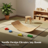 Sensory Training Wooden Balance Board Multifunctional Curved Mindful Stretching Board Unrestricted-Ended Play Natural Wood Balance Toy Versatile Use for Toddlers, Adults, Playroom