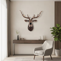 Deer Head with Antlers Wood-Look Deer Head Carved Wall Sculpture for Hallway