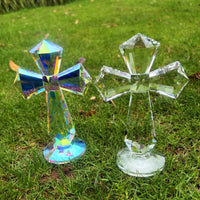 Clear Crystal Cross Ornament Geometric Cut Faceted Crystal Cross Polished