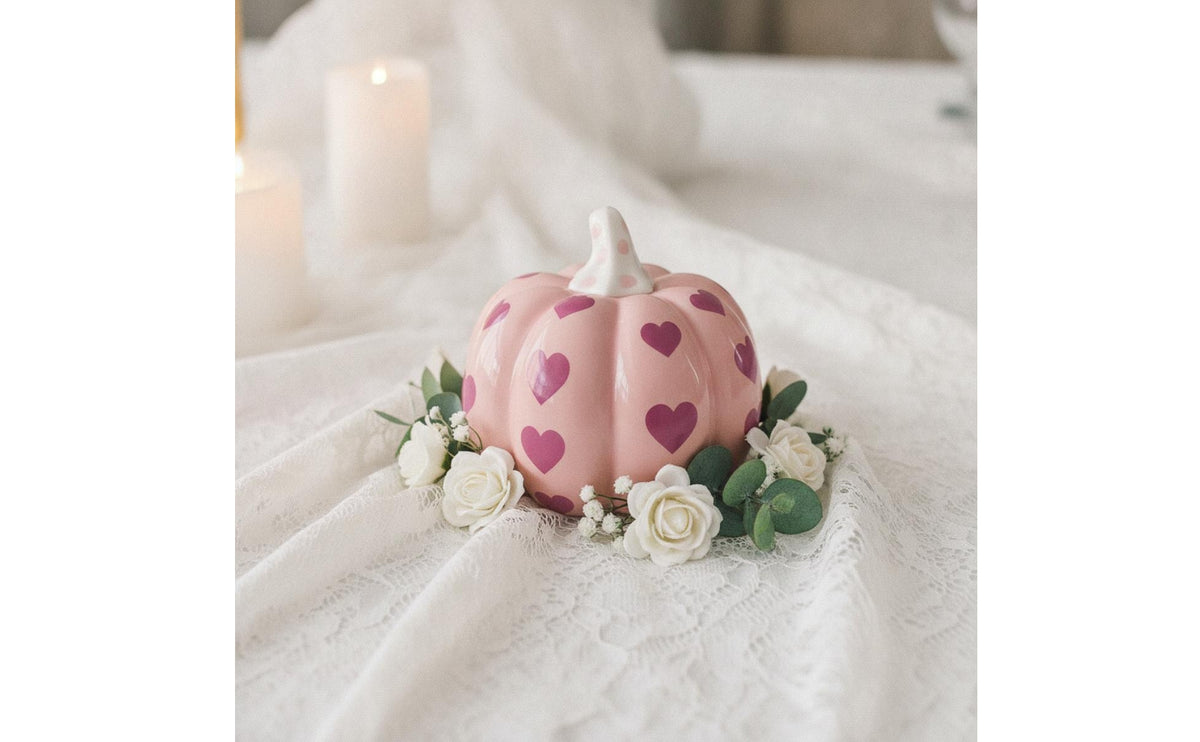 Heart-Patterned Ceramic Pumpkin | Pink, Pumpkin Figurine, for Party