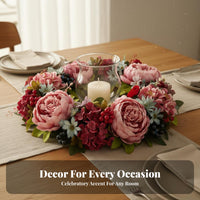 Artificial Peony Wreath Holiday Decor Peony Wreath Candlestick Holder Artisanal Look Farmhouse Door Hanger Lively Hues