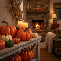 Artificial Foam Pumpkin Ribbed Pumpkin with Stem Textured Display Pumpkins Faux for Autumn, Halloween, Tabletop
