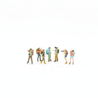 7 Pieces Photography Props Backpacking Hiker Figurines Mixed Colors Outdoor Clothing Hiking Gear Sand Table Scene Figures Miniature Decor for Micro Landscape