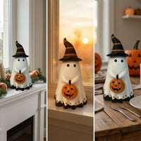 Pumpkin Ghost Figurine Spooky Pumpkin Ghost Statue Tabletop Ornament Whimsical Playful for Decorators, Tiered Tray, Mantel