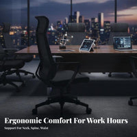 Reclining Function Ergonomic High-Back Chair Support Rolling Ergonomic Chair with Headrest Height Adjustable Computer Seat 360-Degree Swivel for Telecommuting Workers, Students, Gamers, Workstation, Study Room, Gaming Setup