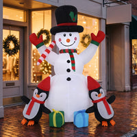 Outdoor Inflatable Snowman with Penguins Playful Christmas Inflatable Snowman Self-Inflating Yard Display Long-Lasting for Families