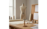 Linen-Like Tabletop Dress Form Split-Leg Female Dress Form Mannequin Size Markings Draping Mannequin Wooden Base for Fashion Designers, Dressmakers, Tailors, Design Workshop, Sewing Studio