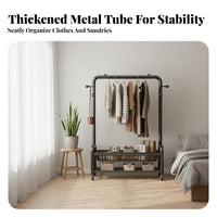 On Wheels Rolling Clothes Rack Heavy Duty Standal Single Standing Garment Rack Large Capacity Mobile Coat Stand Multifunctional for Apartment Dwellers, Homeowners, Bedroom, Laundry Room, Entryway, Retail Shop