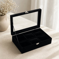 Watch Storage Box with Clear Lid Compact 6-Slot Watch Organizer Shielded for Men, Dresser, Nightstand, Closet