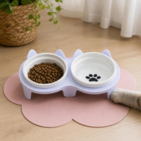 Ceramic Elevated Double Cat Bowls with Anti-Slip Stand for Neck Protection