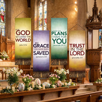 4 Pcs Easter Couplets Biblical Themes 'He Is Risen' Banner Easy to Install Easter Banner for Christians, Pastors, Prayer Room, Home