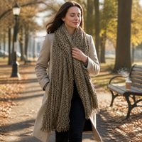 2025 New Japanese Style Waffle Knit Scarf for Women, Luxury Black and Gray Shawl