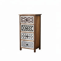 Rustic Design Carved Drawer Chest Distressed Finish Geometric Pattern Drawer Chest Compact Size Bedside Table Sturdy Construction for Homeowners, Interior Design Enthusiasts, Bedroom, kid's Room, Entryway, Hallway