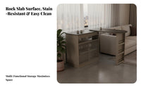 Minimalist Design Extendable Bar Table with Storage Space Saving Sintered St Single Top Bar Counter Spacious Countertop Multifunctional Room Divider Easy to Clean for Small Apartment Dwellers, Homeowners, Families