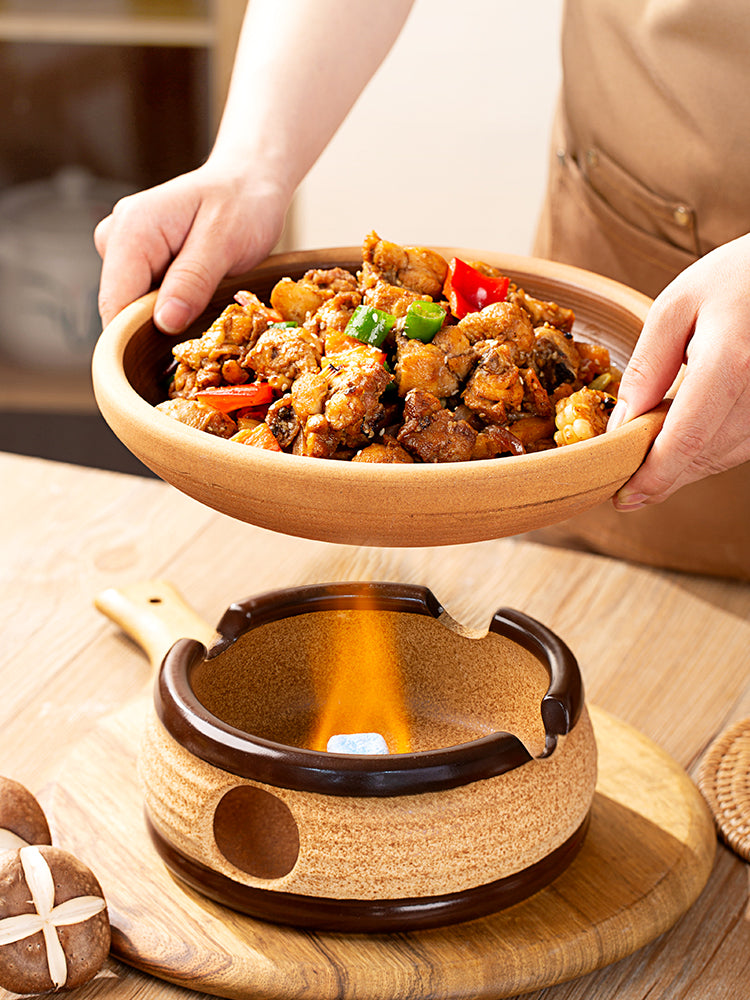陶瓷酒精炉小火锅家用干锅砂锅商用明炉土钵加热菜盘饭店特色餐具