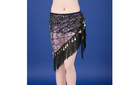Lightweight Belly Dance Hip Scarf Adjustable Tie Sequin Fringe Skirt Asymmetrical Dance Skirt for Stage Performance, Halloween Party