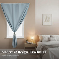 Grommet Top Light-Blocking Curtain Drill Installation Window Covering Includes Telescopic Rod Home Textile for Renters, Rotating Workers, Bedroom