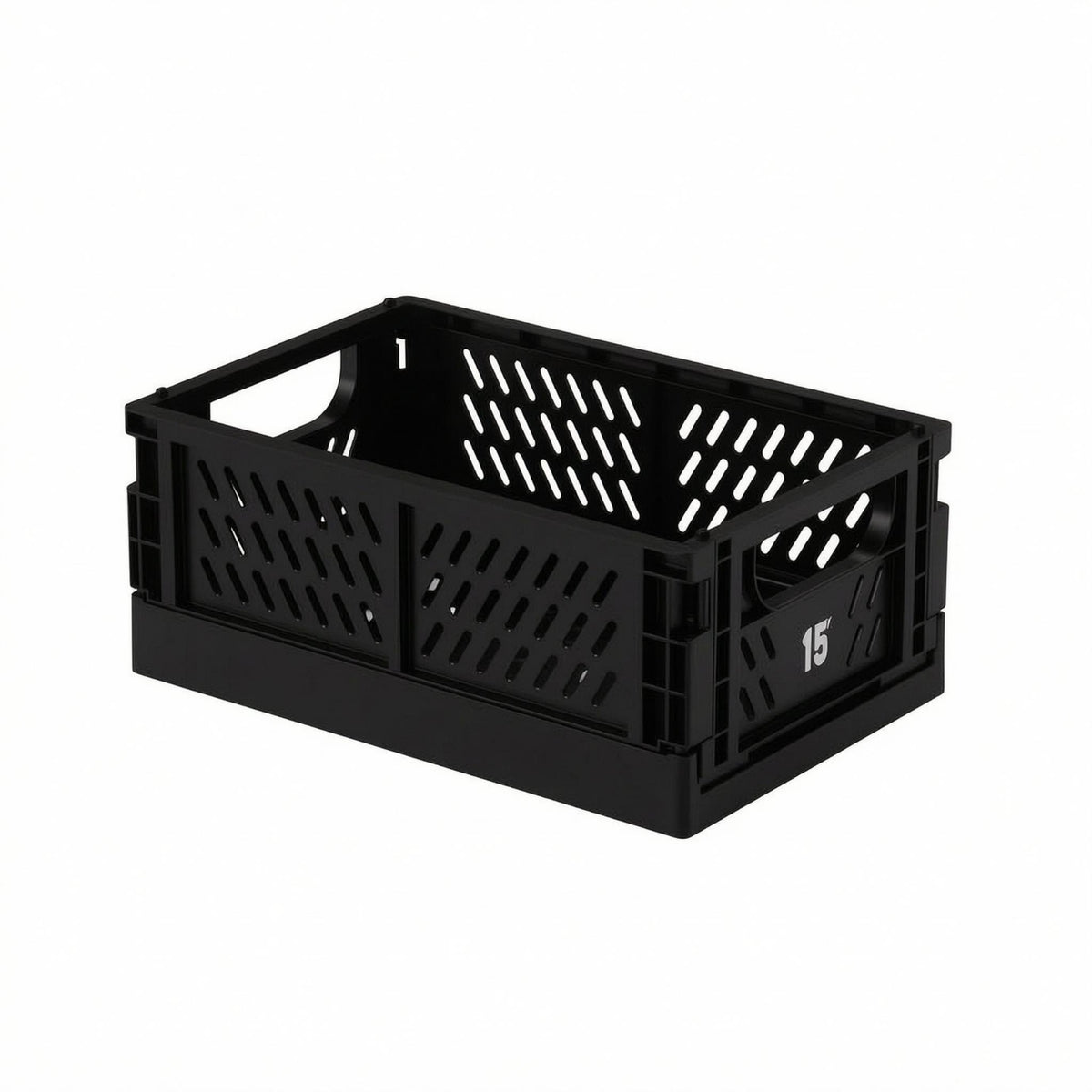 Integrated Handholds Foldable Storage Crate Perforated Collapsible Storage Crate Rectangular Ventilated Basket Black