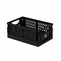 Integrated Handholds Foldable Storage Crate Perforated Collapsible Storage Crate Rectangular Ventilated Basket Black