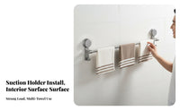 Drillno-Drill Suction Cup Double Towel Bar Quick Installation Bathroom Fixture Includes Hooks Wall Organizer for Renters, Homeowners, Students, Restroom, Kitchen, Laundry Room